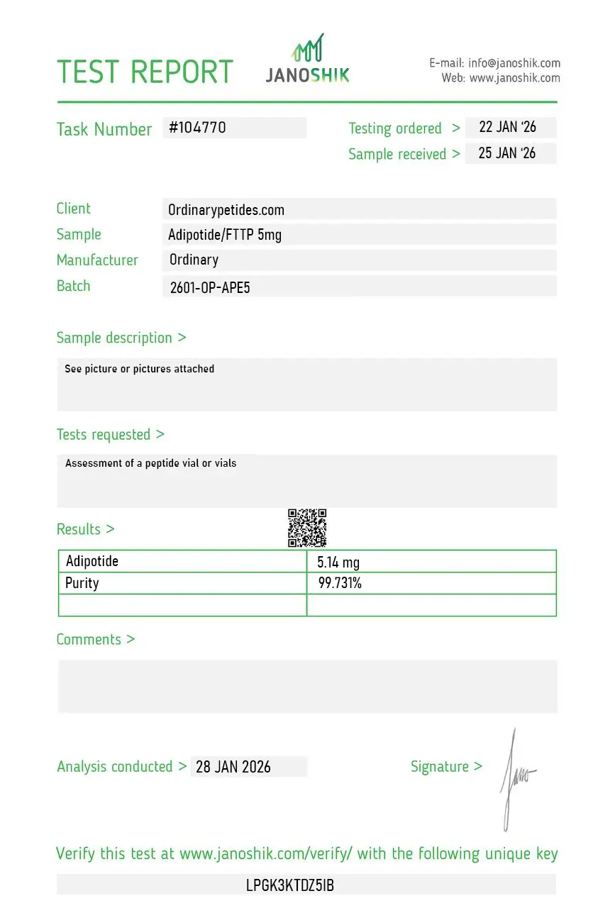 Adipotide FTTP 5mg Certificate of Analysis test report