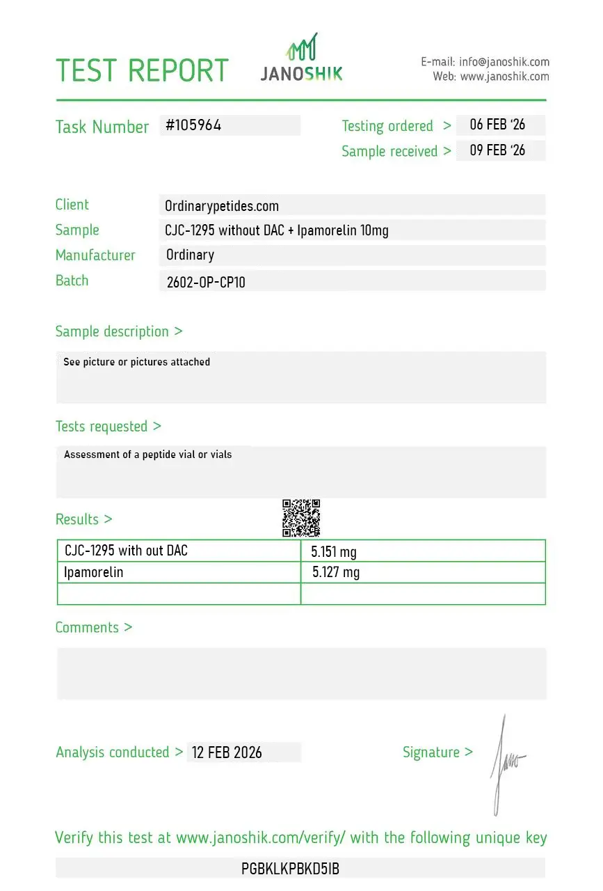 CJC-1295 without DAC Ipamorelin Certificate of Analysis test report
