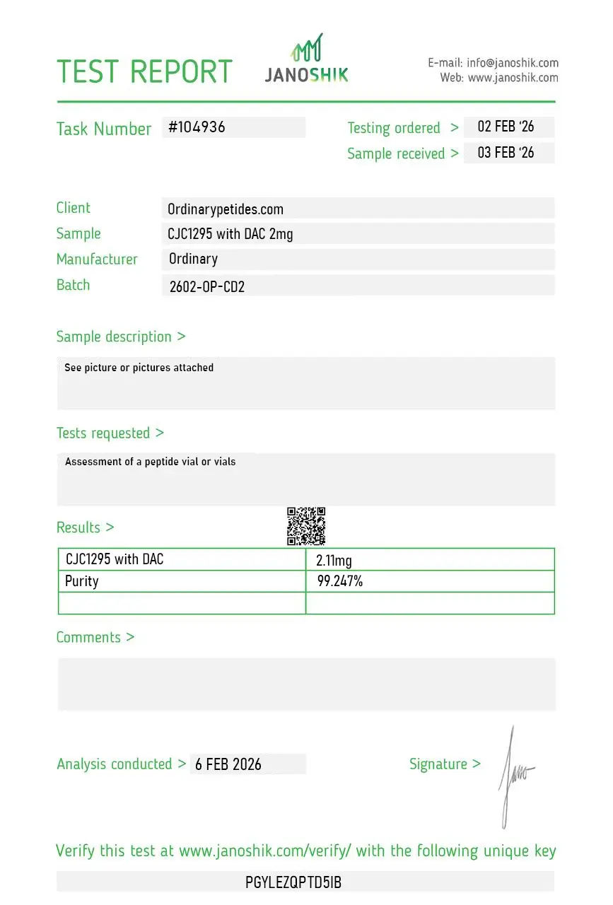 CJC-1295 with DAC 2mg Certificate of Analysis test report