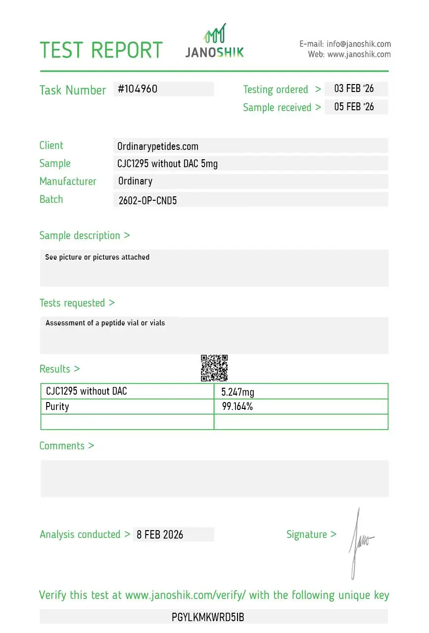 CJC-1295 without DAC 5mg Certificate of Analysis test report
