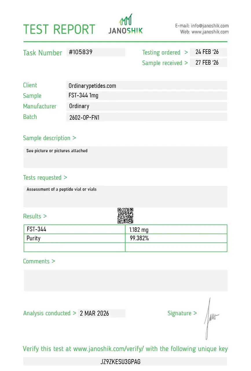 FST-344 1mg Certificate of Analysis test report