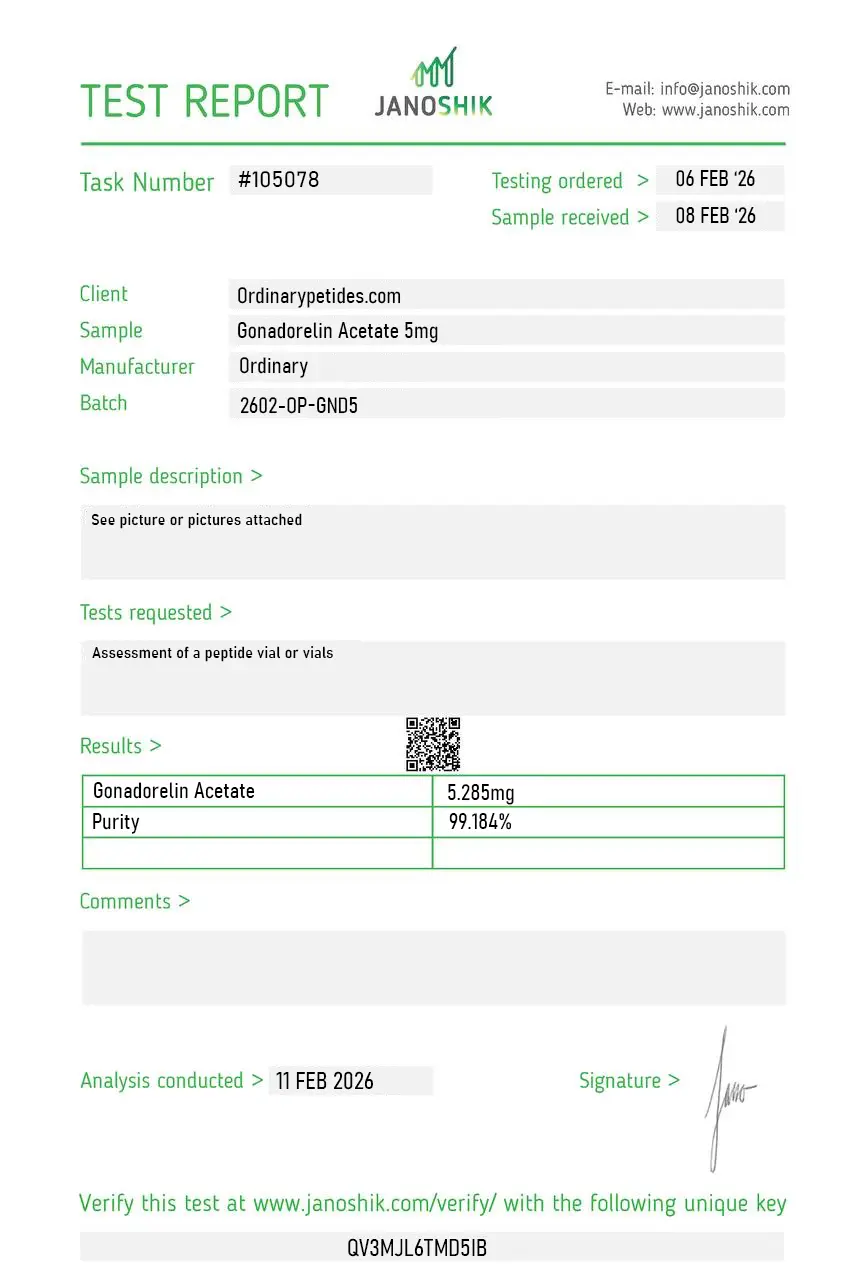 Gonadorelin Acetate 5mg Certificate of Analysis test report