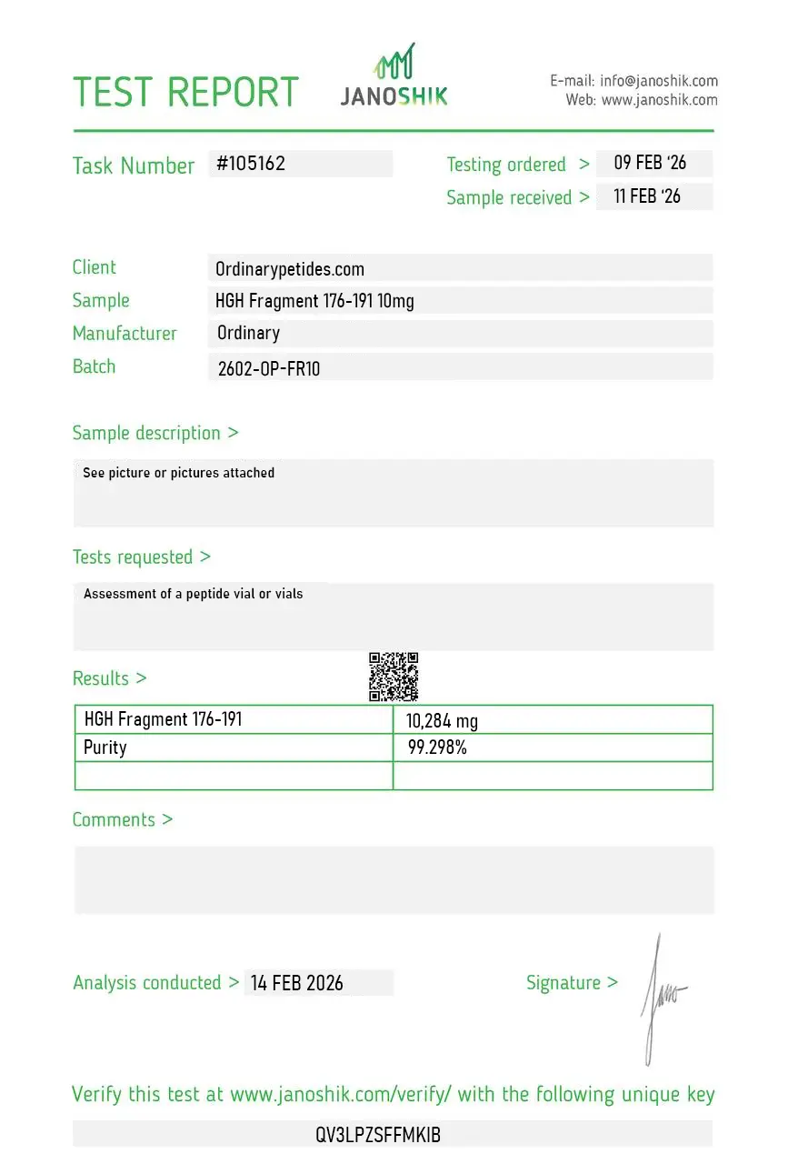 HGH Fragment 176-191 10mg Certificate of Analysis test report