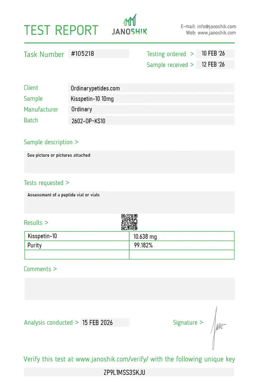 Kisspeptin-10 10mg Certificate of Analysis test report