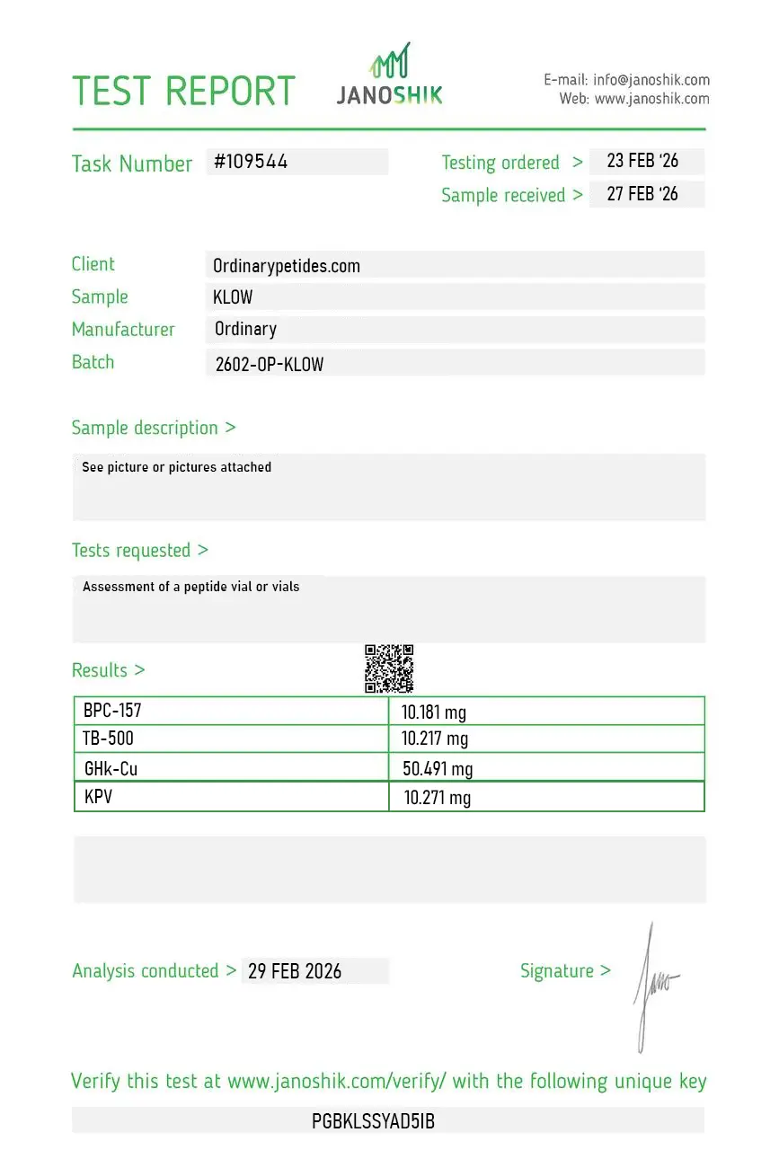 KLOW 80mg Certificate of Analysis test report