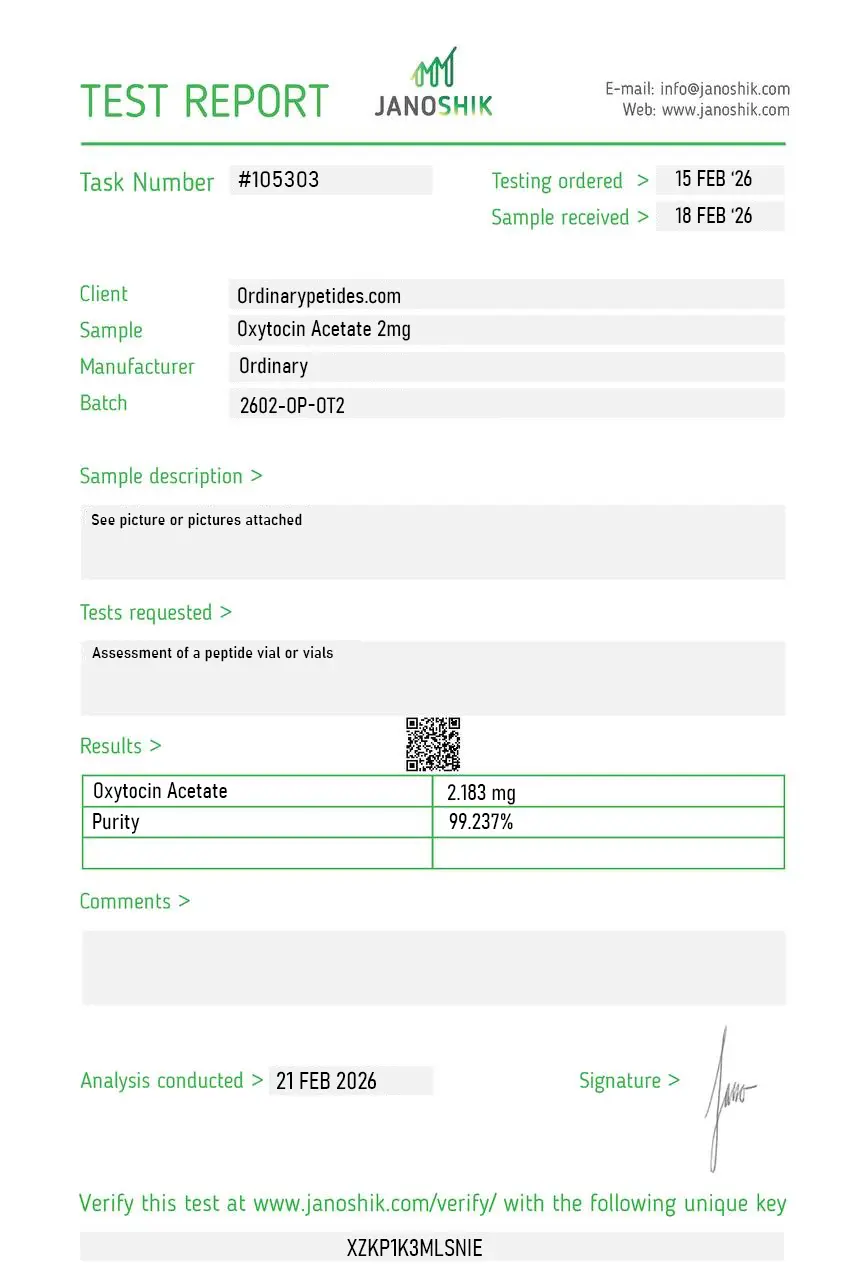 Oxytocin Acetate 2mg Certificate of Analysis test report