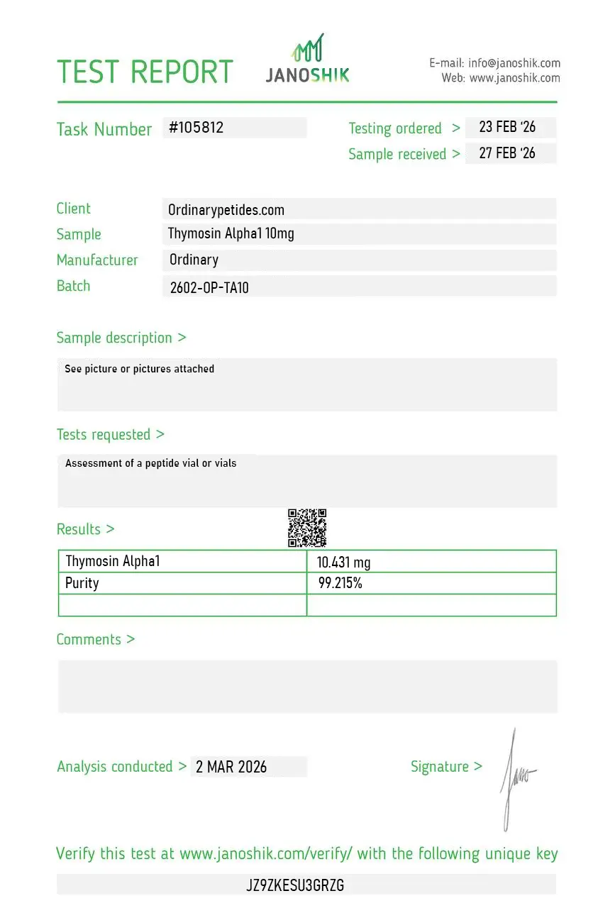 Thymosin Alpha-1 10mg Certificate of Analysis test report